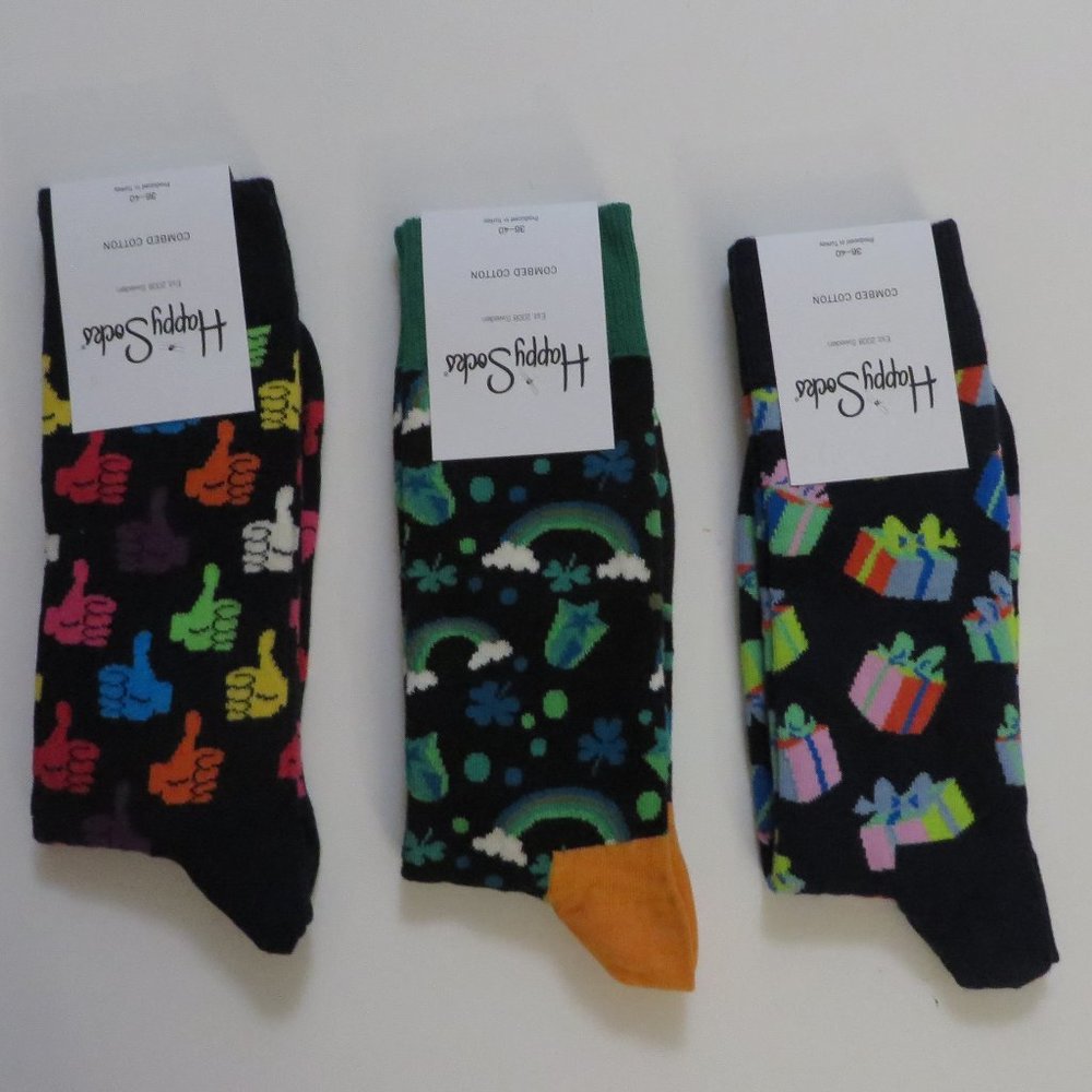 NWT Happy Socks Men Women Unisex Adults 3-Pack Mix Color - V2